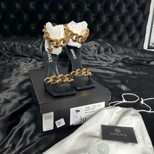 VERSACE MEDUSA CHAIN HIGH HEEL SANDALS